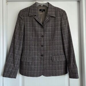 Zanella Italian Made Wool Blend Plaid Tweed Blazer‎ Jacket Sz 8 Preppy Career